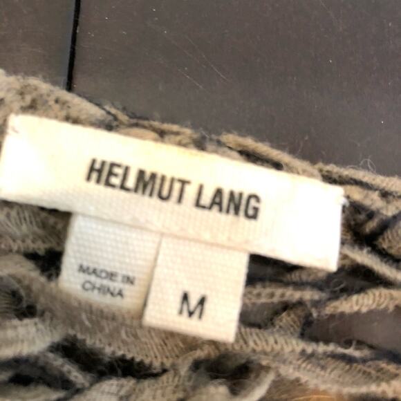 Helmut Lang tattered tape taupe asymmetrical alpaca wool blend sweater Medium - Picture 9 of 16